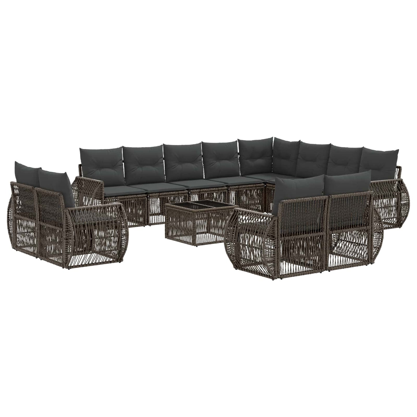 Tuinbankenset 13 pcs Grijs en Donkergrijs poly rattan