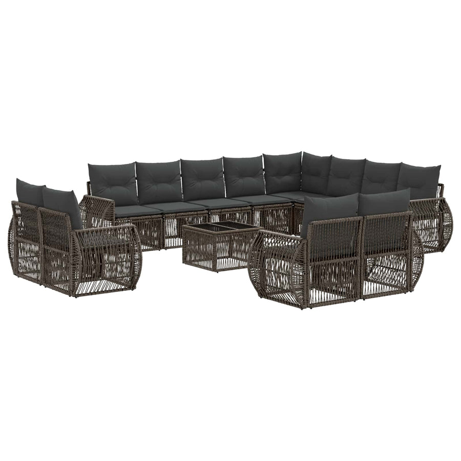 Tuinbankenset 13 pcs Grijs en Donkergrijs poly rattan