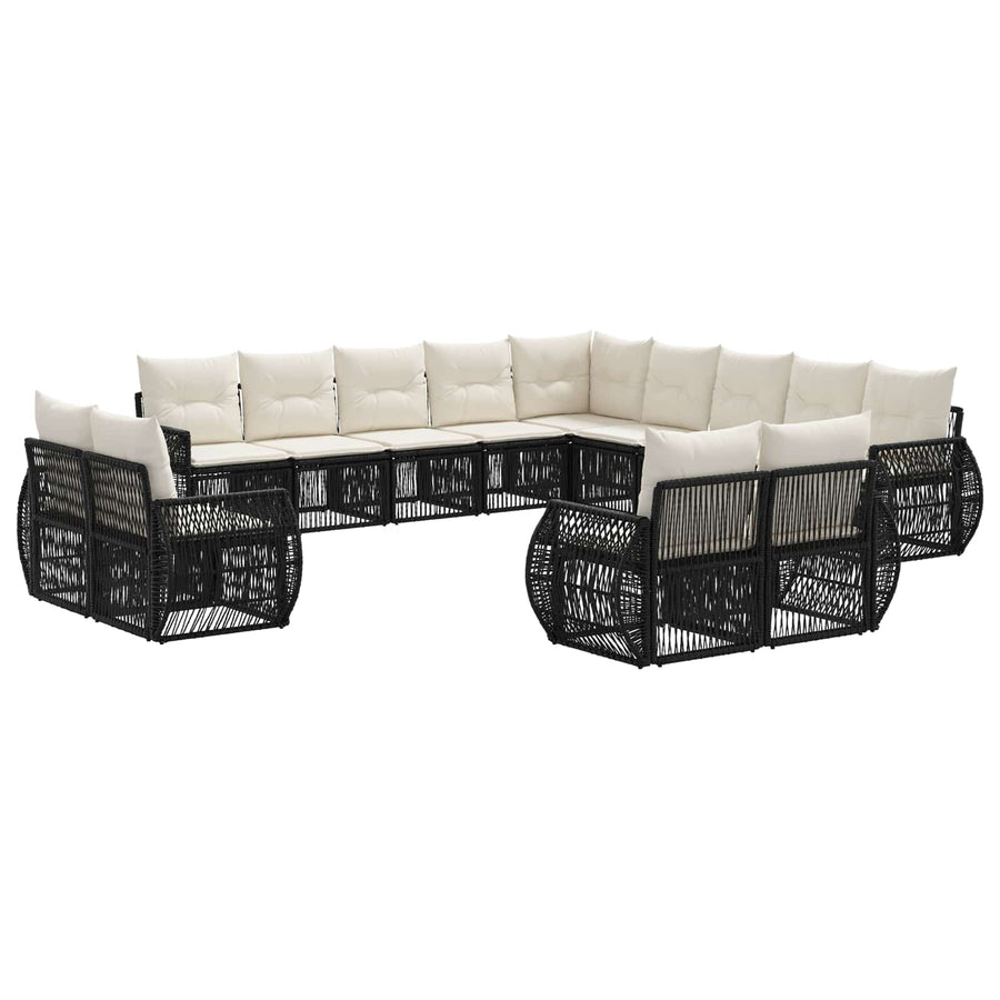 Tuinbankenset 13 pcs Zwart en Cream Wit poly rattan