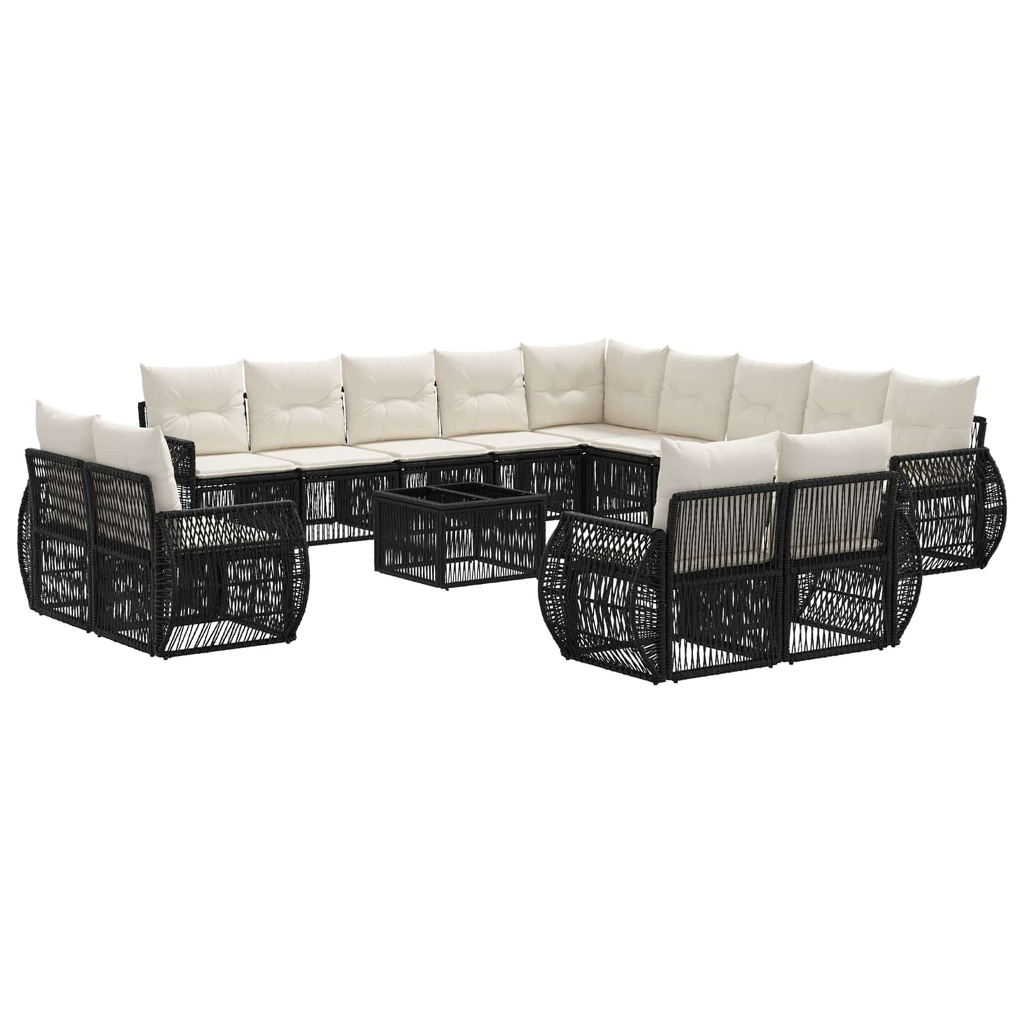 Tuinbankenset 14 pcs Zwart en Cream Wit poly rattan