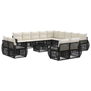 Tuinbankenset poly rattan 14-delig zwart cream wit