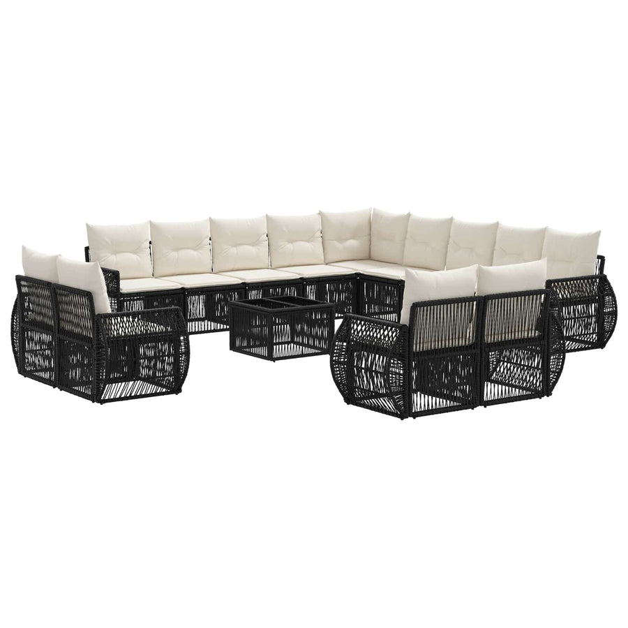 Tuinbankenset 14 pcs Zwart en Cream Wit poly rattan