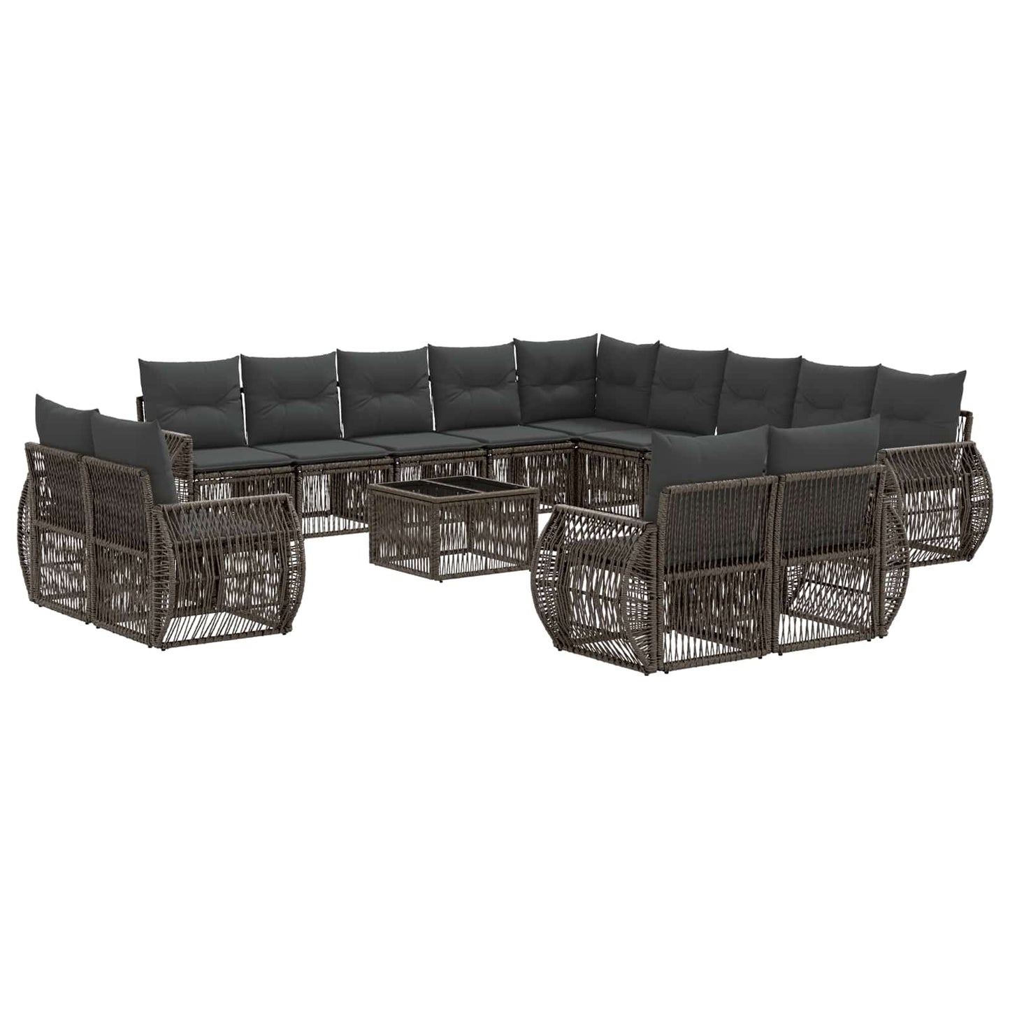 Tuinbankenset 14 pcs Grijs en Donkergrijs poly rattan