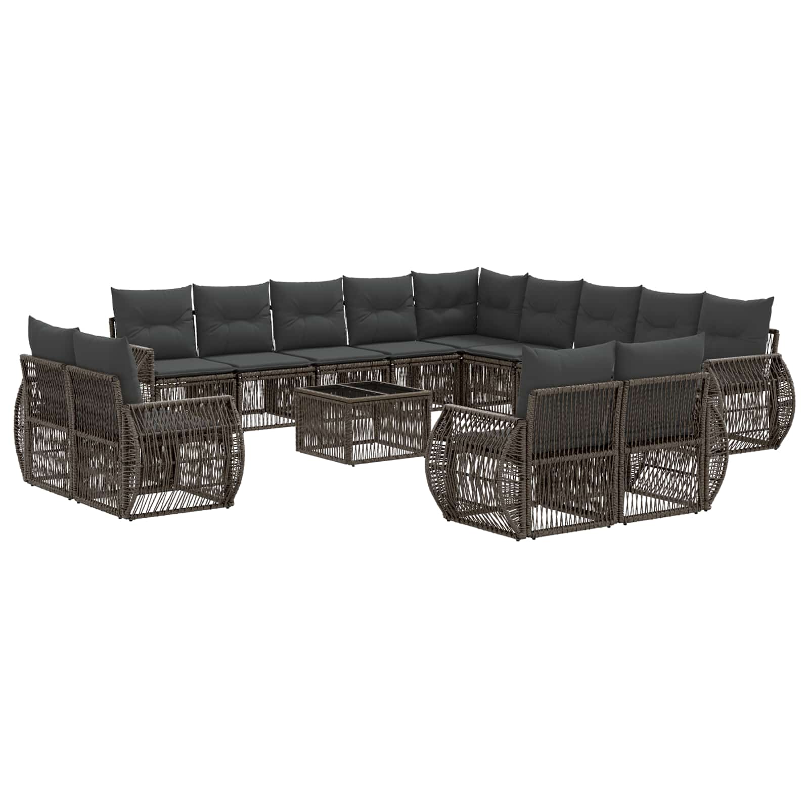 Tuinbankenset 14 pcs Grijs en Donkergrijs poly rattan