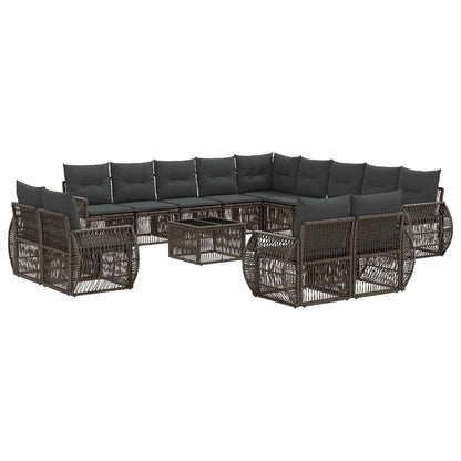 Tuinbankenset 14 pcs Grijs en Donkergrijs poly rattan