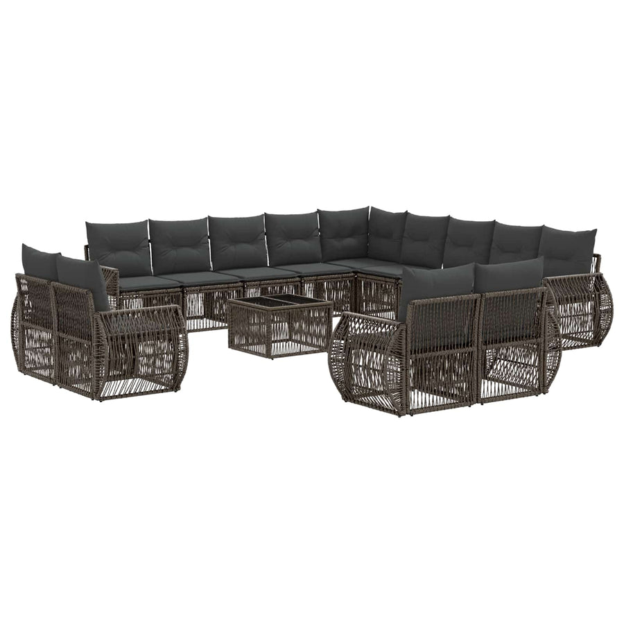 Tuinbankenset 14 pcs Grijs en Donkergrijs poly rattan