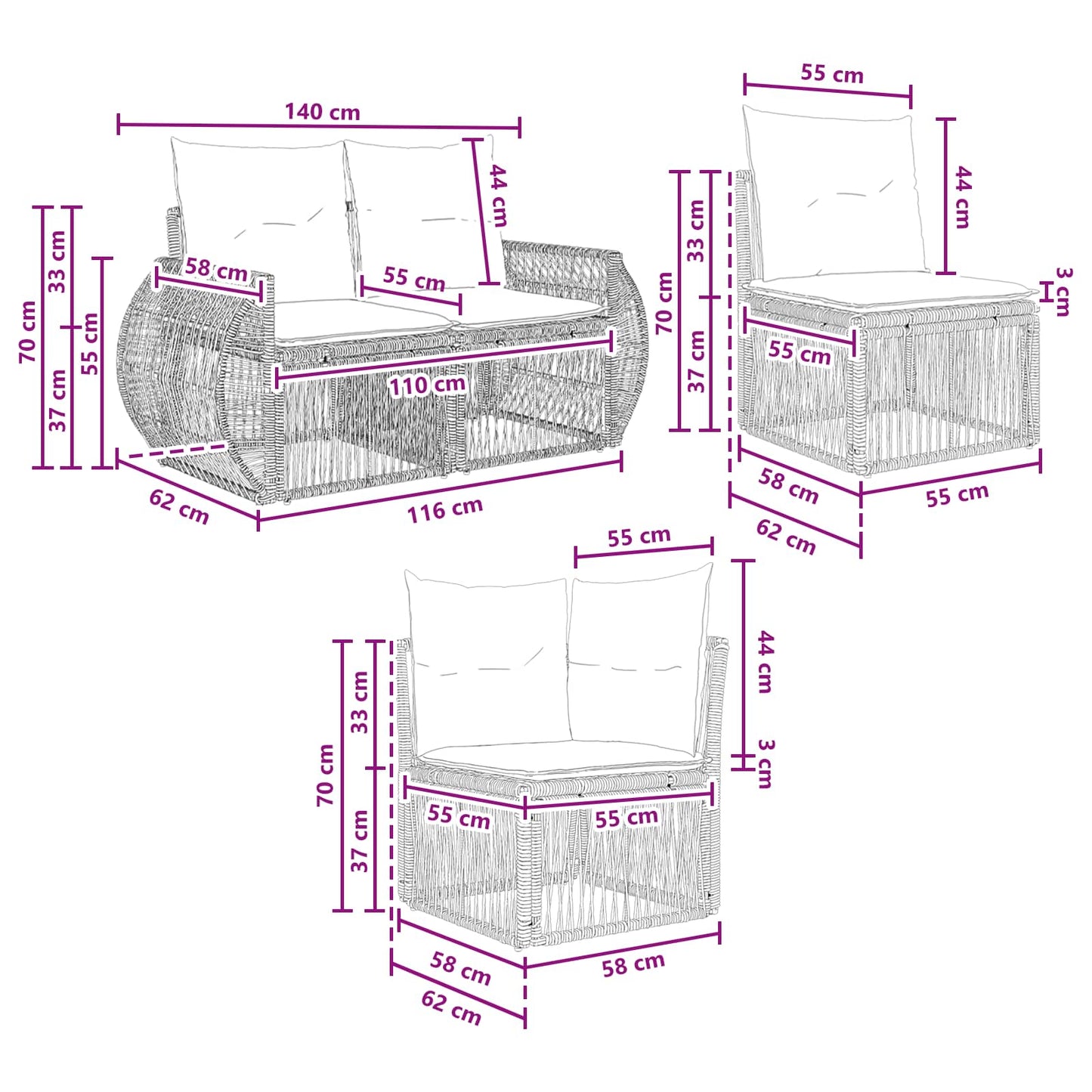 Tuinbankenset 8 st 8-Aantal zitplaatsen Beige poly rattan
