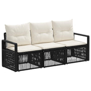 Tuinbankenset poly rattan zwart 3-delig