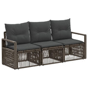 Tuinbankenset 3 personen poly rattan grijs