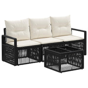 Tuinbankenset poly rattan zwart 4-delig