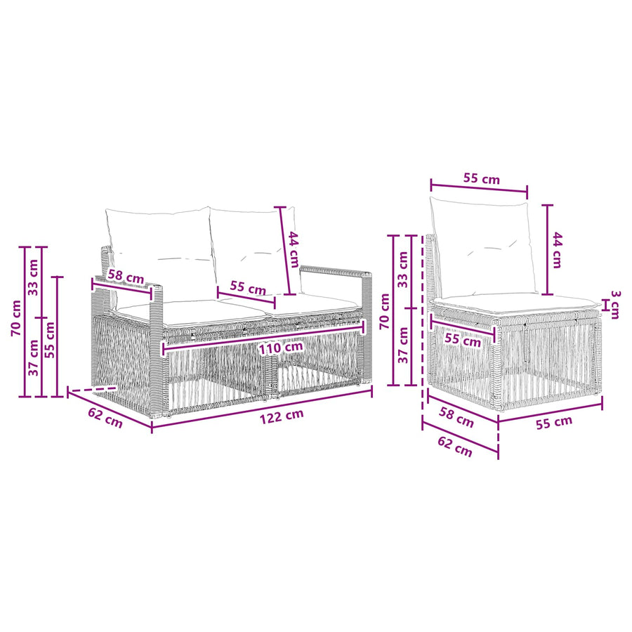 Tuinbankenset 12 pcs Grijs poly rattan