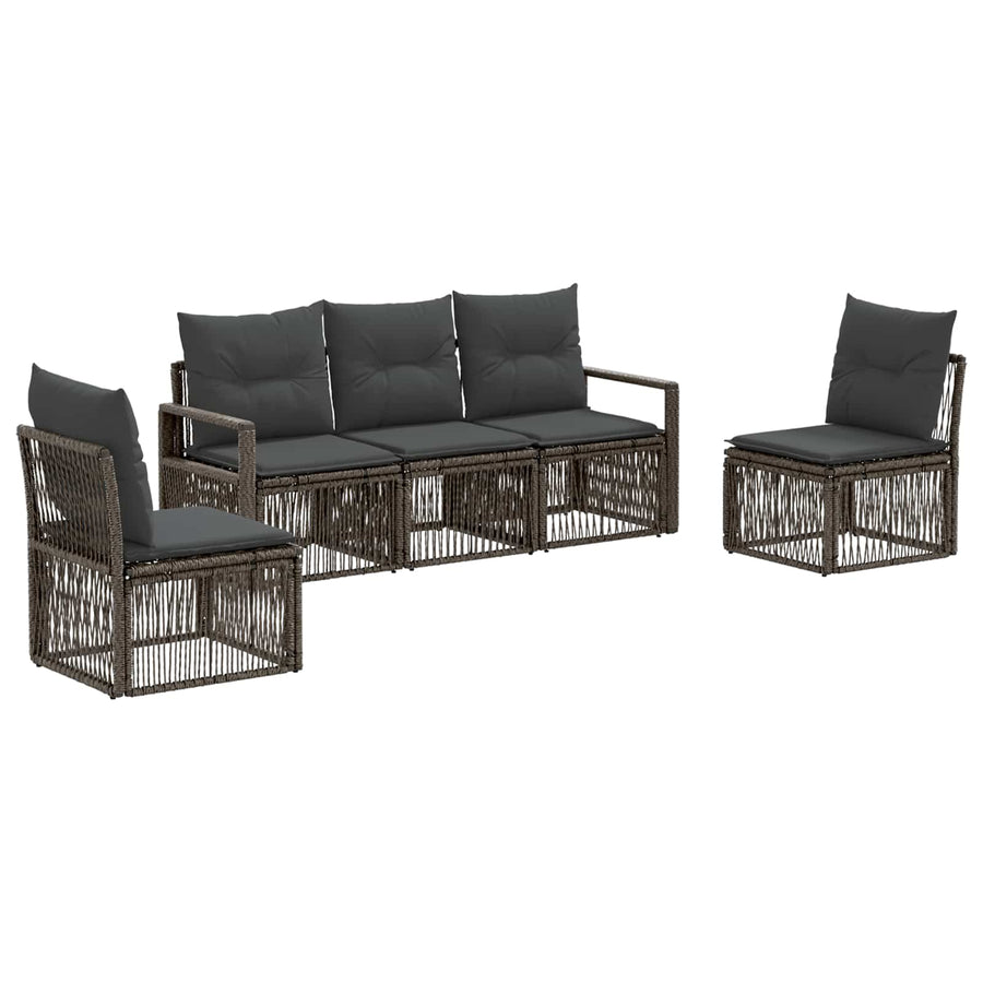 Tuinbankenset 5 pcs Grijs poly rattan