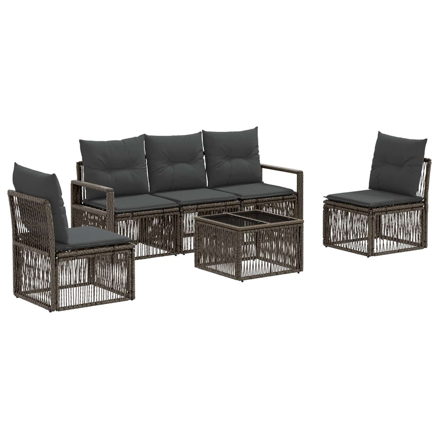 Tuinbankenset 6 pcs Grijs poly rattan