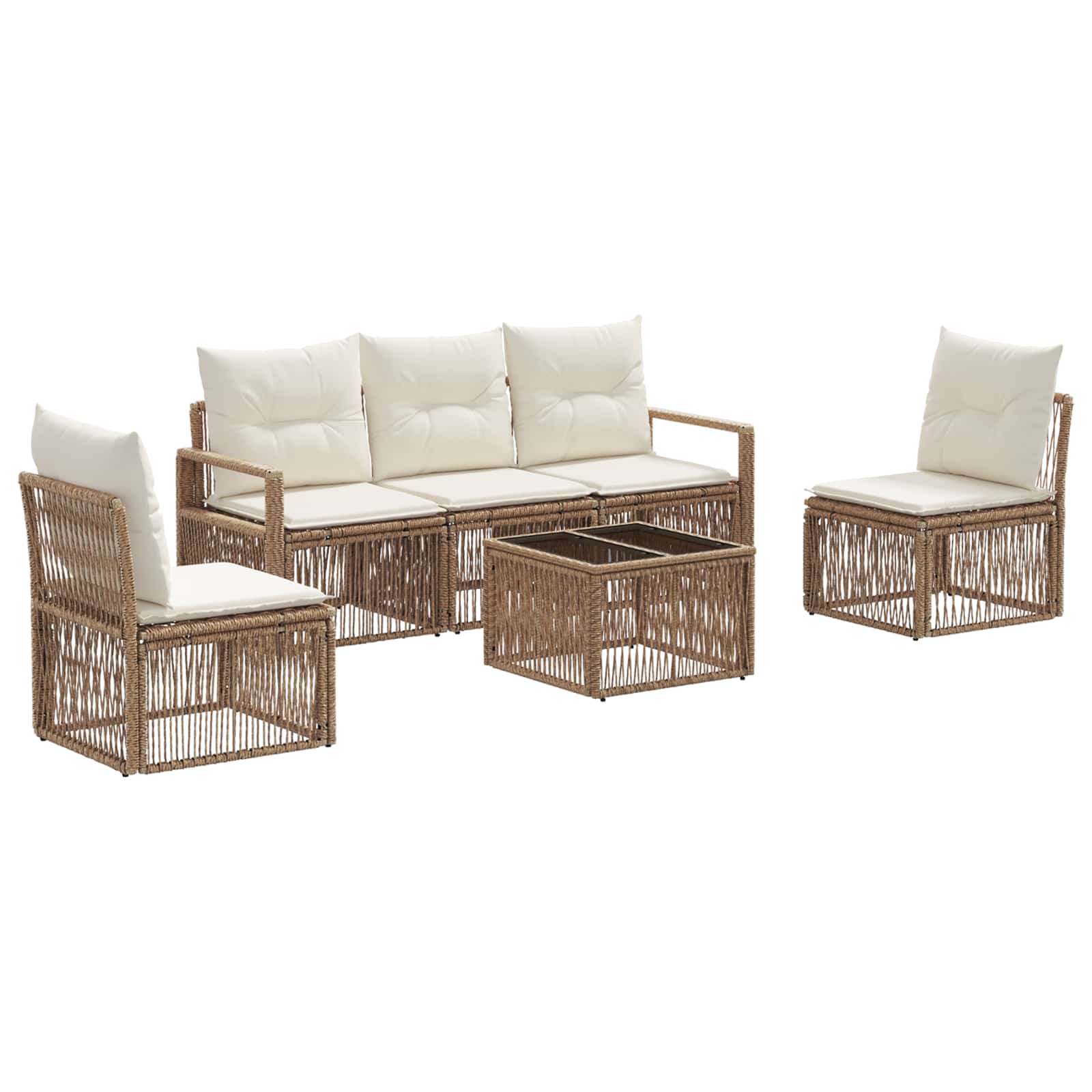 Tuinbankenset 6 pcs Beige poly rattan
