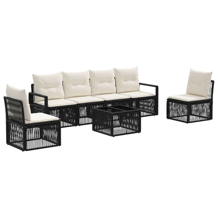 Tuinbankenset 7 pcs Zwart poly rattan