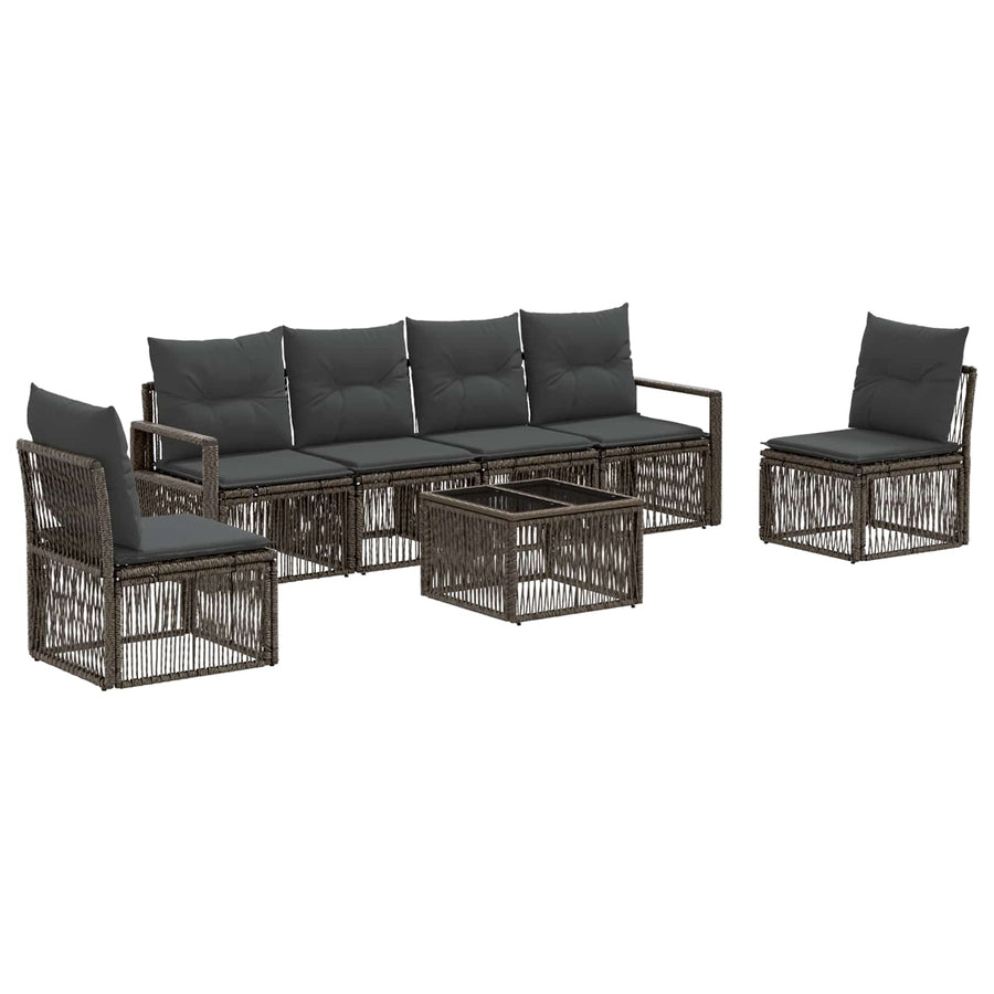 Tuinbankenset 7 pcs Grijs poly rattan