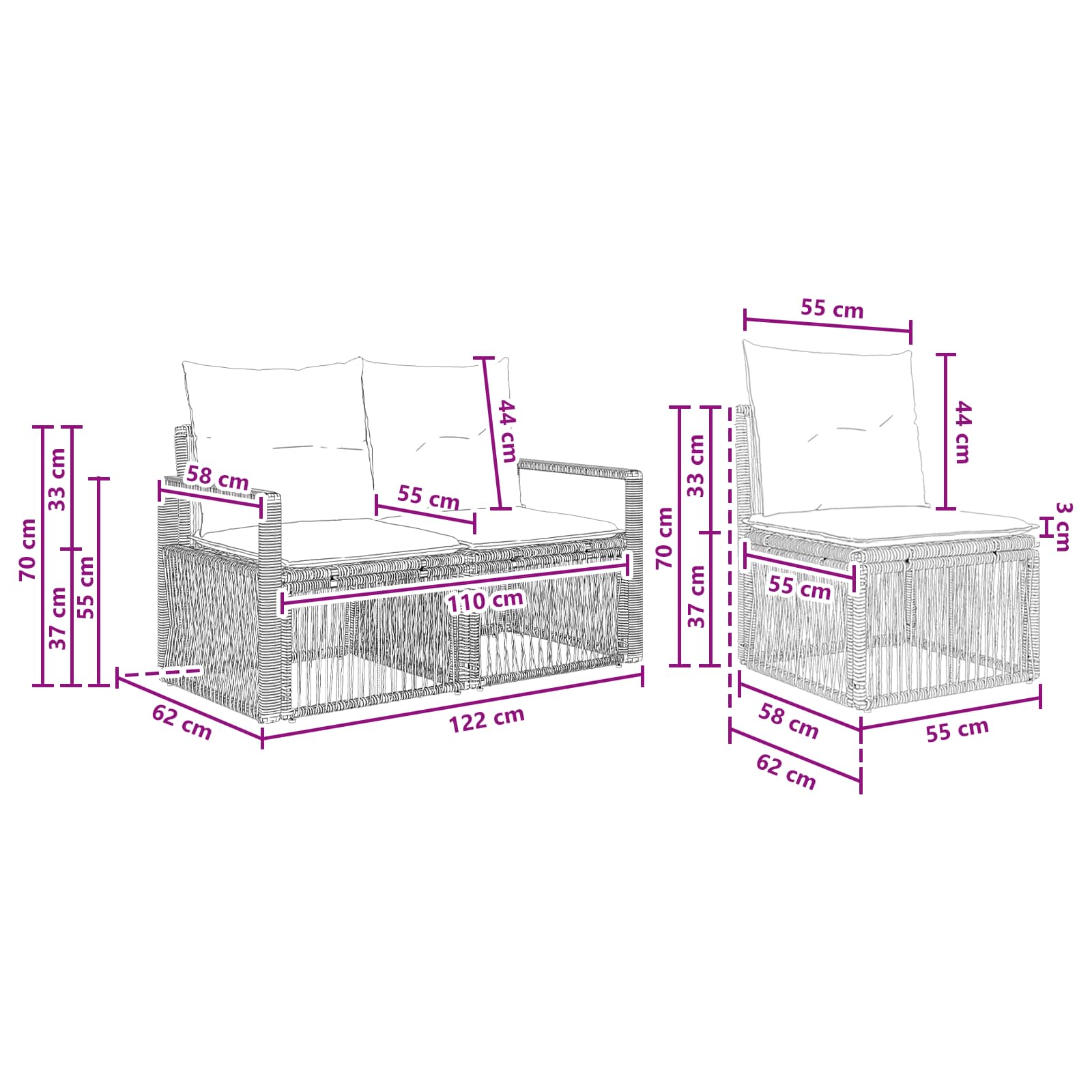Tuinbankenset 8 pcs Beige poly rattan