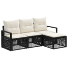 Tuinbankenset poly rattan zwart 4 personen