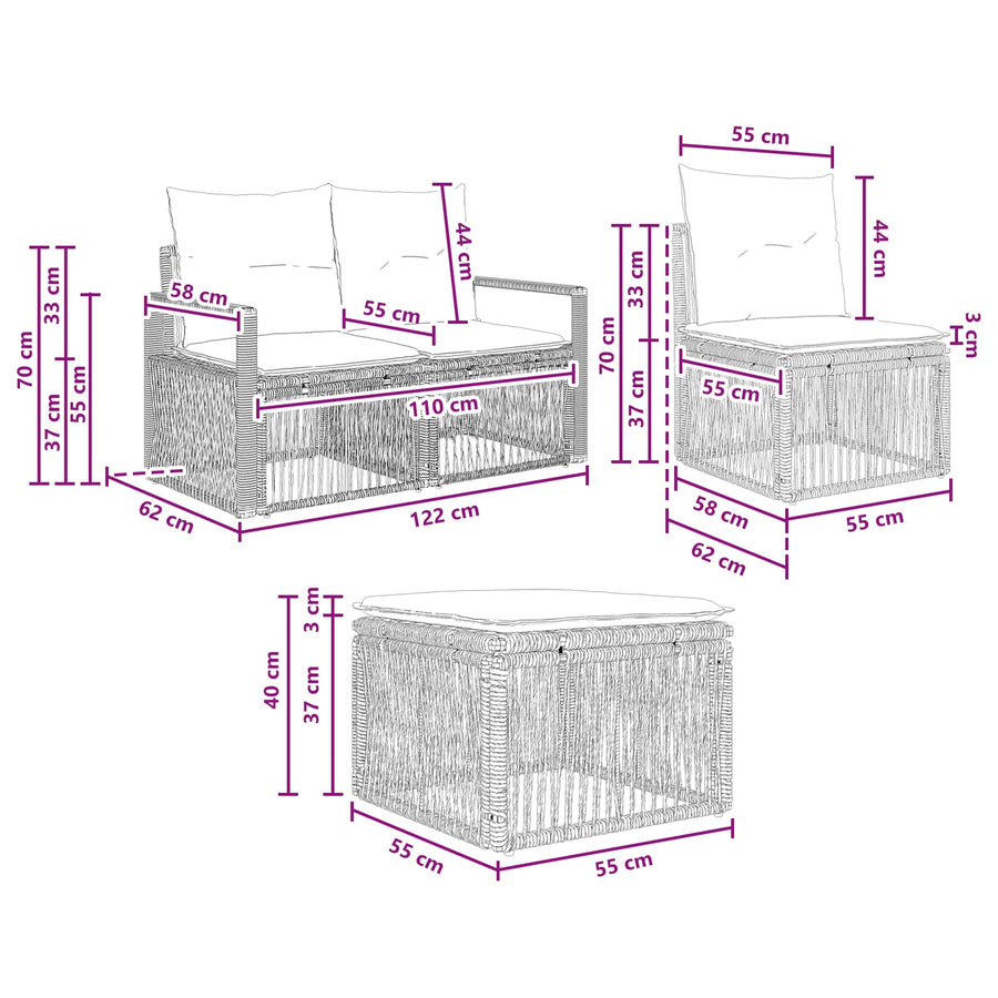 Tuinbankenset 4 pcs Grijs poly rattan