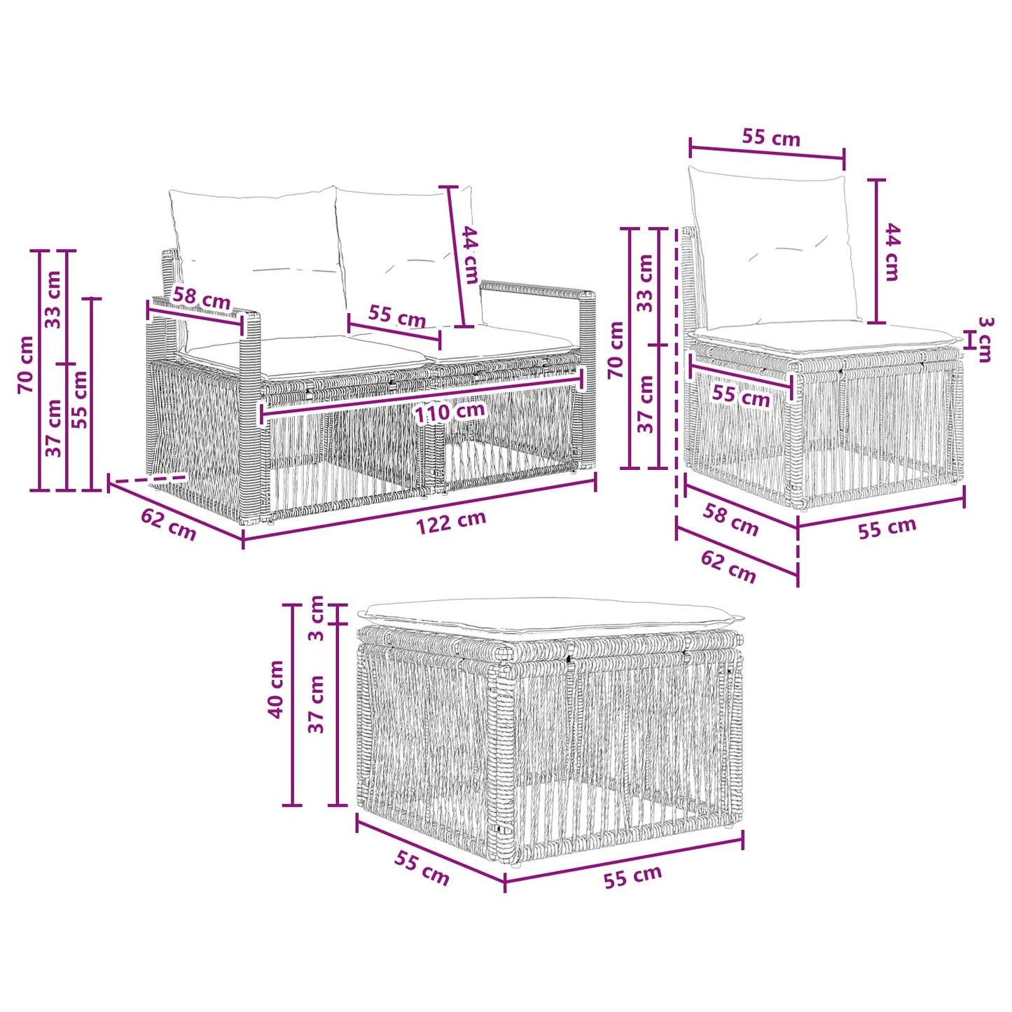 Tuinbankenset 4 pcs Beige poly rattan
