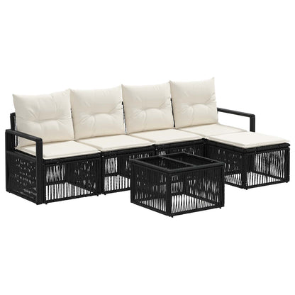 Tuinbankenset 6 pcs Zwart poly rattan
