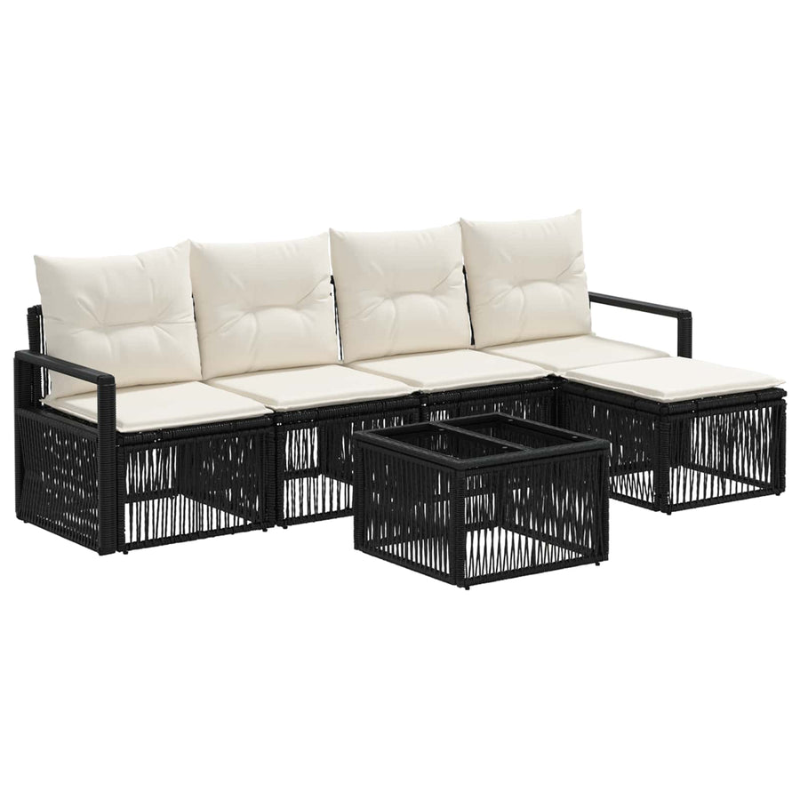 Tuinbankenset 6 pcs Zwart poly rattan