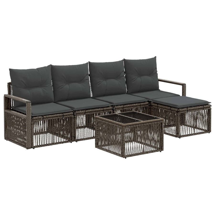 Tuinbankenset 6 pcs Grijs poly rattan