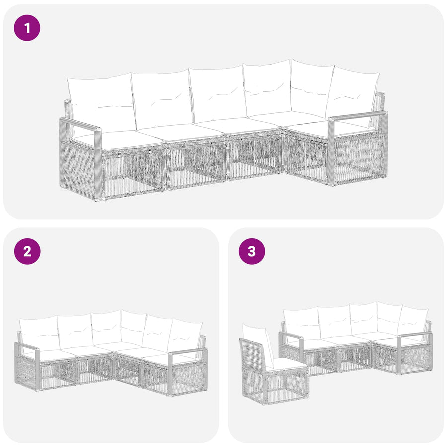 Tuinbankenset 5 pcs Zwart poly rattan