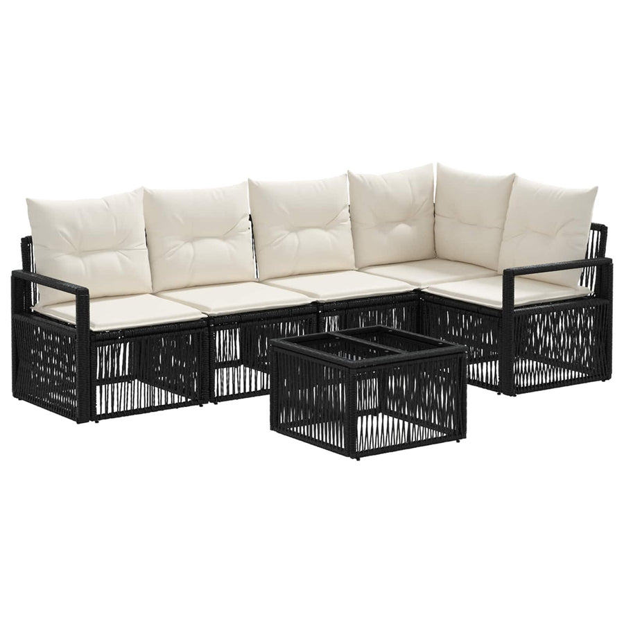 Tuinbankenset 6 pcs Zwart poly rattan