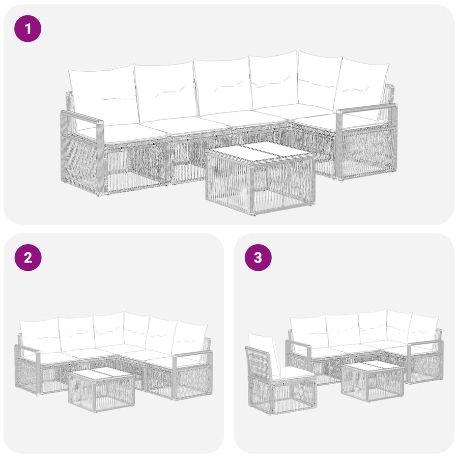 Tuinbankenset 6 pcs Zwart poly rattan