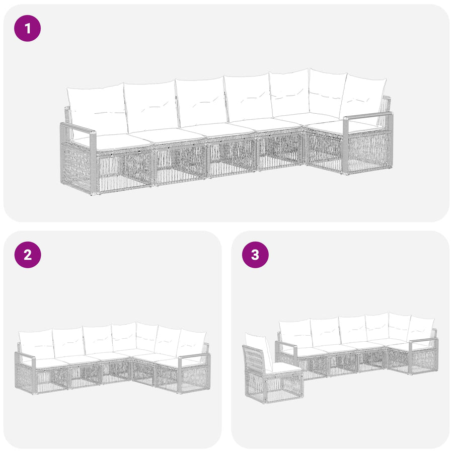 Tuinbankenset 6 pcs Zwart poly rattan