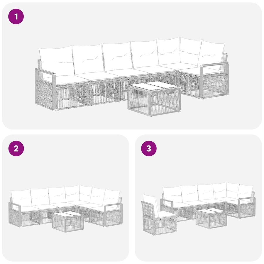 Tuinbankenset 7 pcs Zwart poly rattan