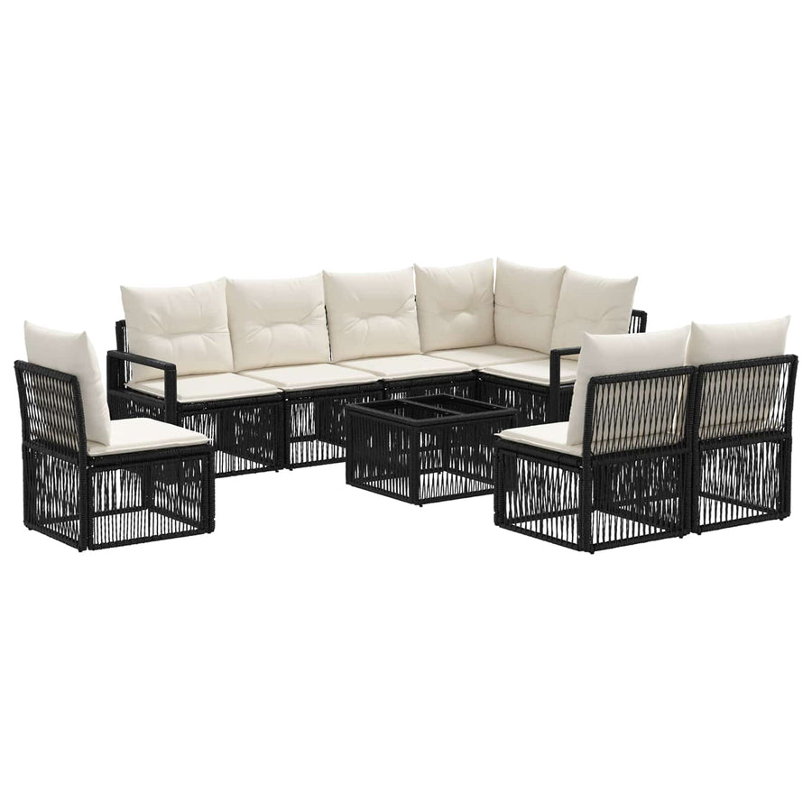 Tuinbankenset 9 pcs Zwart poly rattan