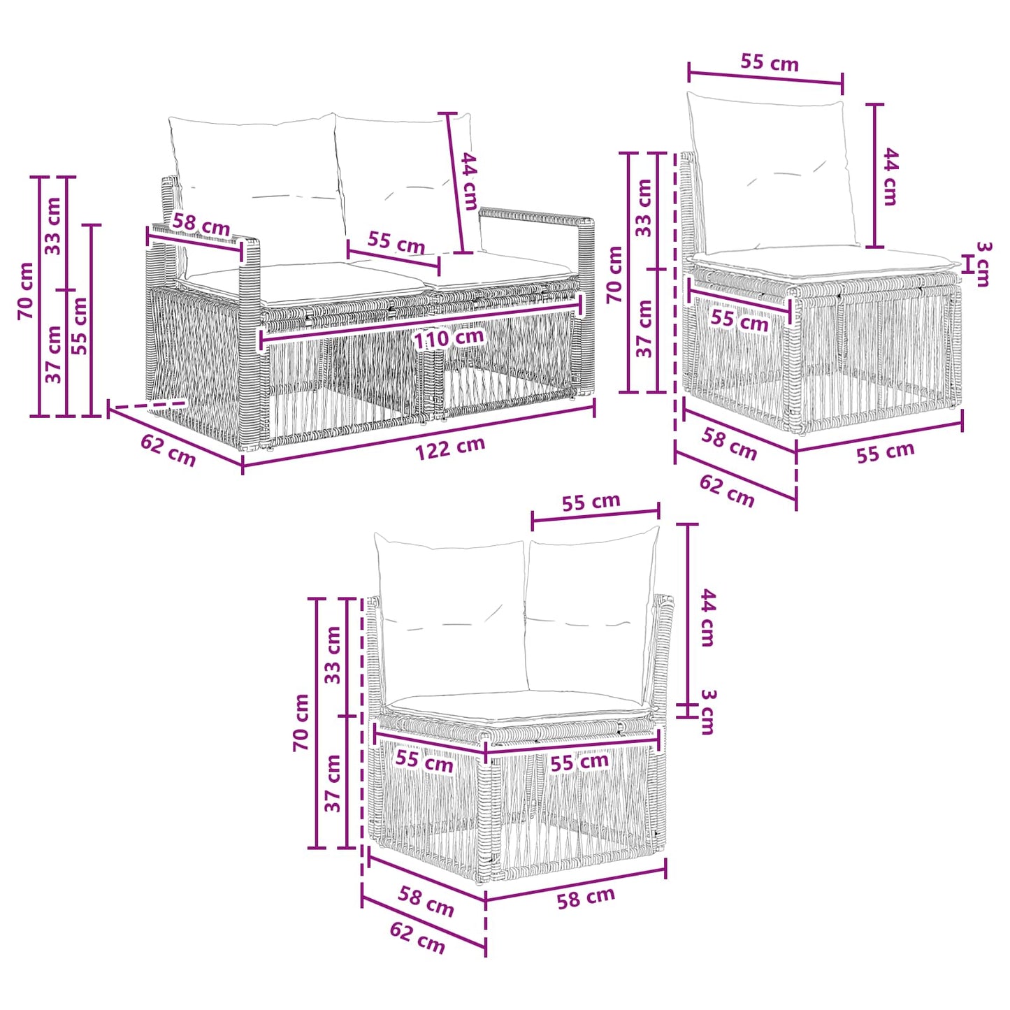Tuinbankenset 11 pcs Beige poly rattan