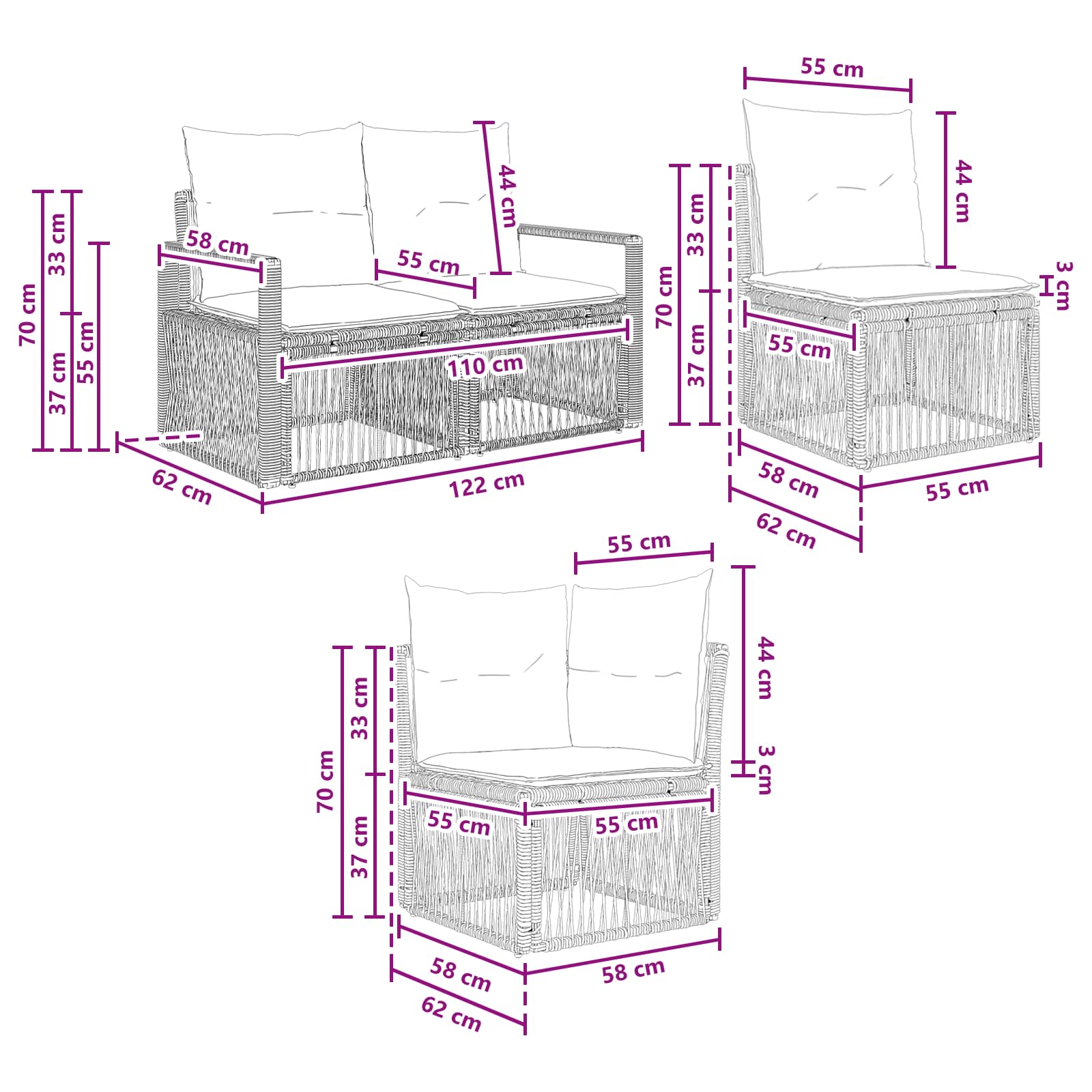 Tuinbankenset 11 pcs Beige poly rattan