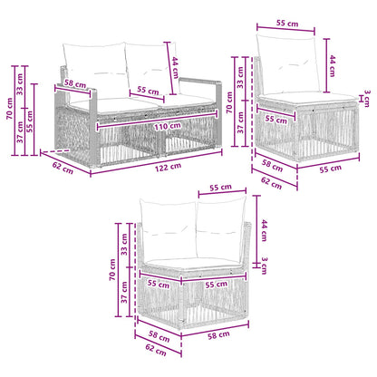 Tuinbankenset 7 st 7-Aantal zitplaatsen Zwart poly rattan