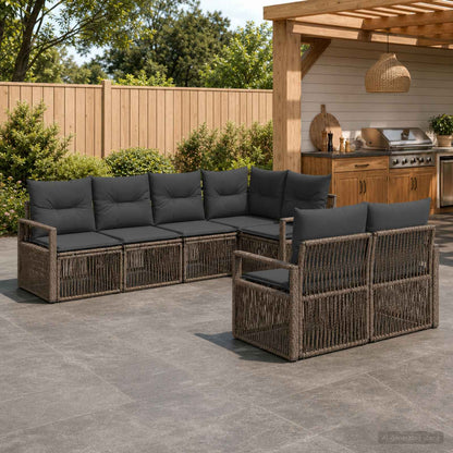 Tuinbankenset 7 st 7-Aantal zitplaatsen Grijs poly rattan