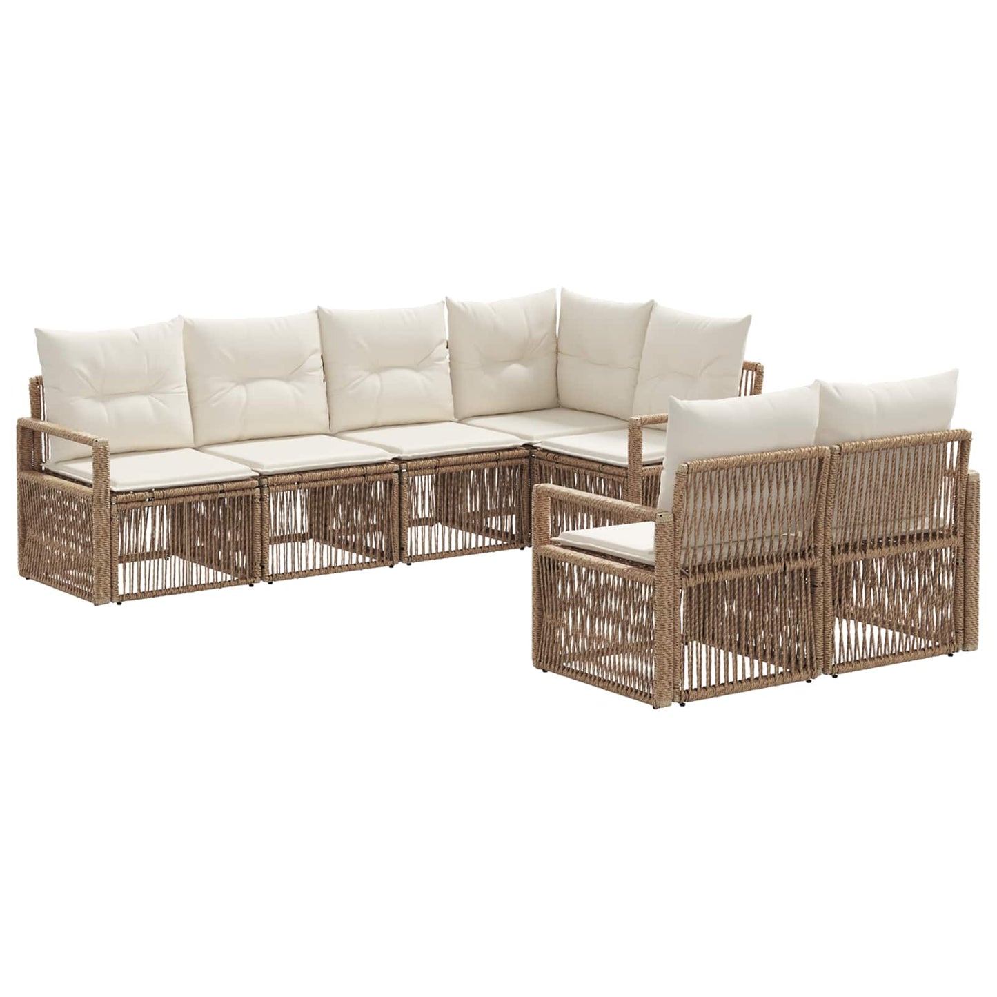 Tuinbankenset 7 st 7-Aantal zitplaatsen Beige poly rattan