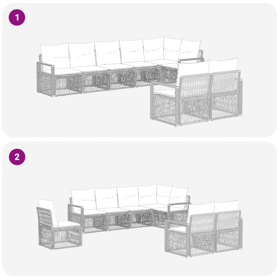 Tuinbankenset 8 pcs Zwart poly rattan