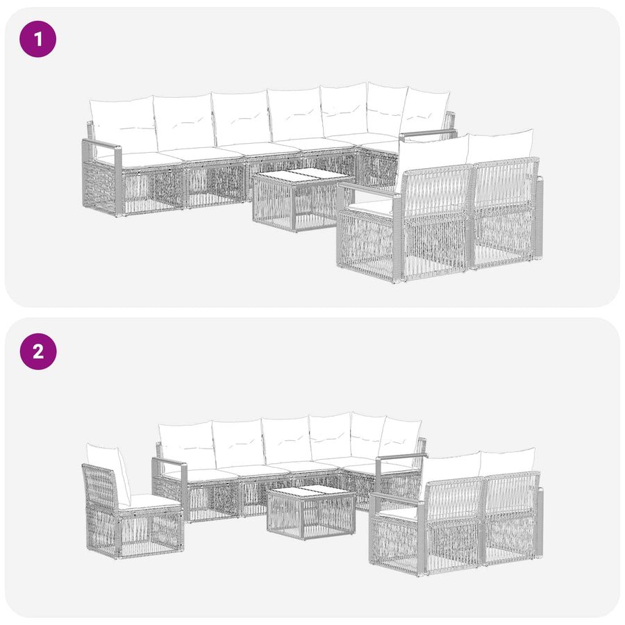 Tuinbankenset 9 pcs Zwart poly rattan