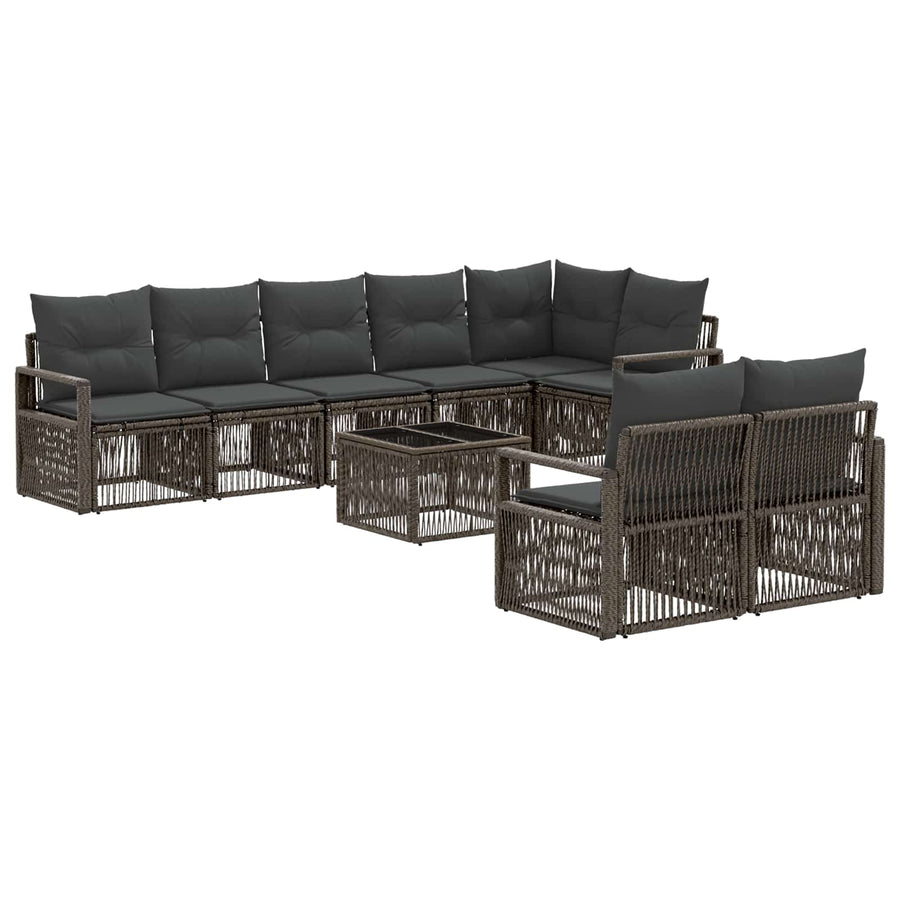 Tuinbankenset 9 pcs Grijs poly rattan