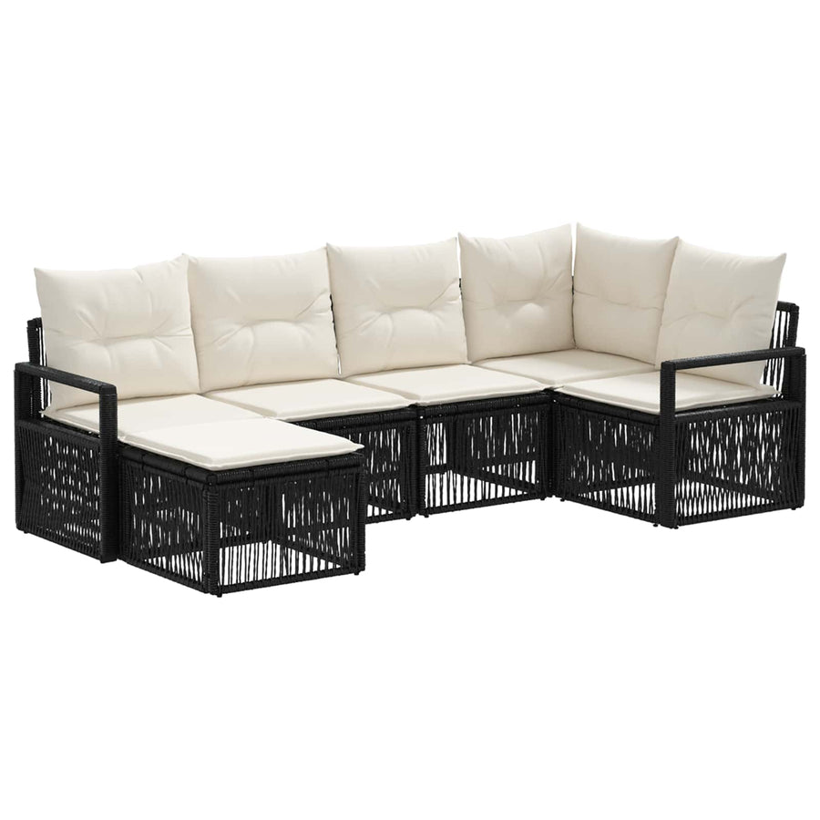 Tuinbankenset 6 pcs Zwart poly rattan