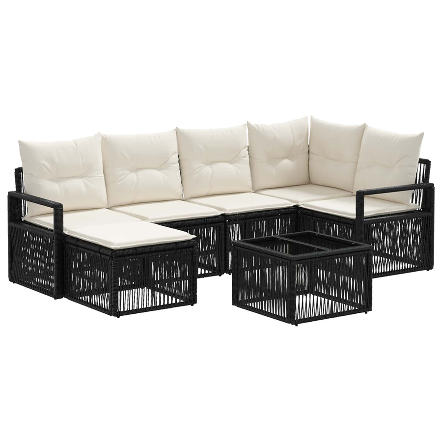 Tuinbankenset 7 pcs Zwart poly rattan