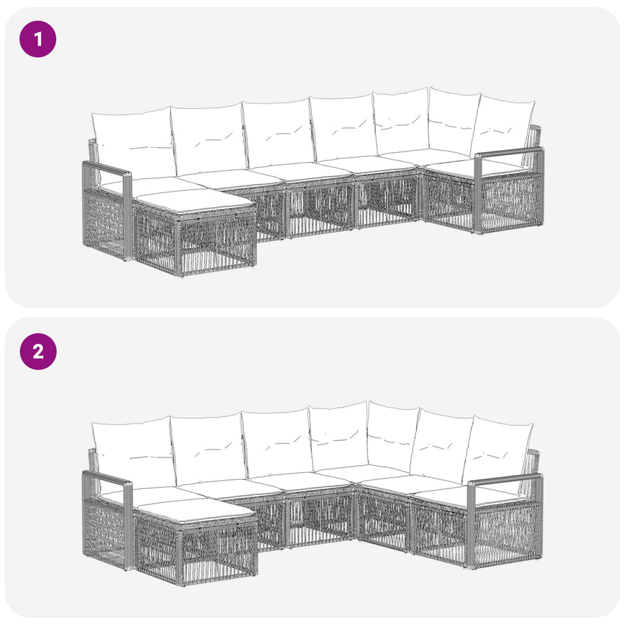 Tuinbankenset 7 pcs Grijs poly rattan