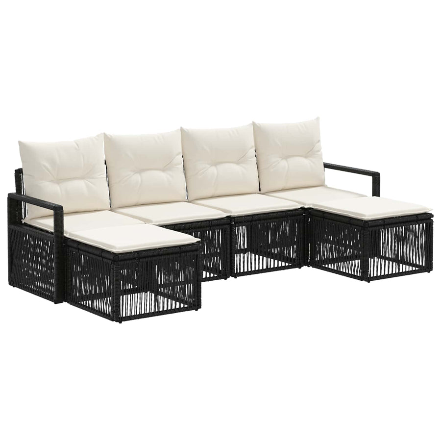 Tuinbankenset 6 pcs Zwart poly rattan