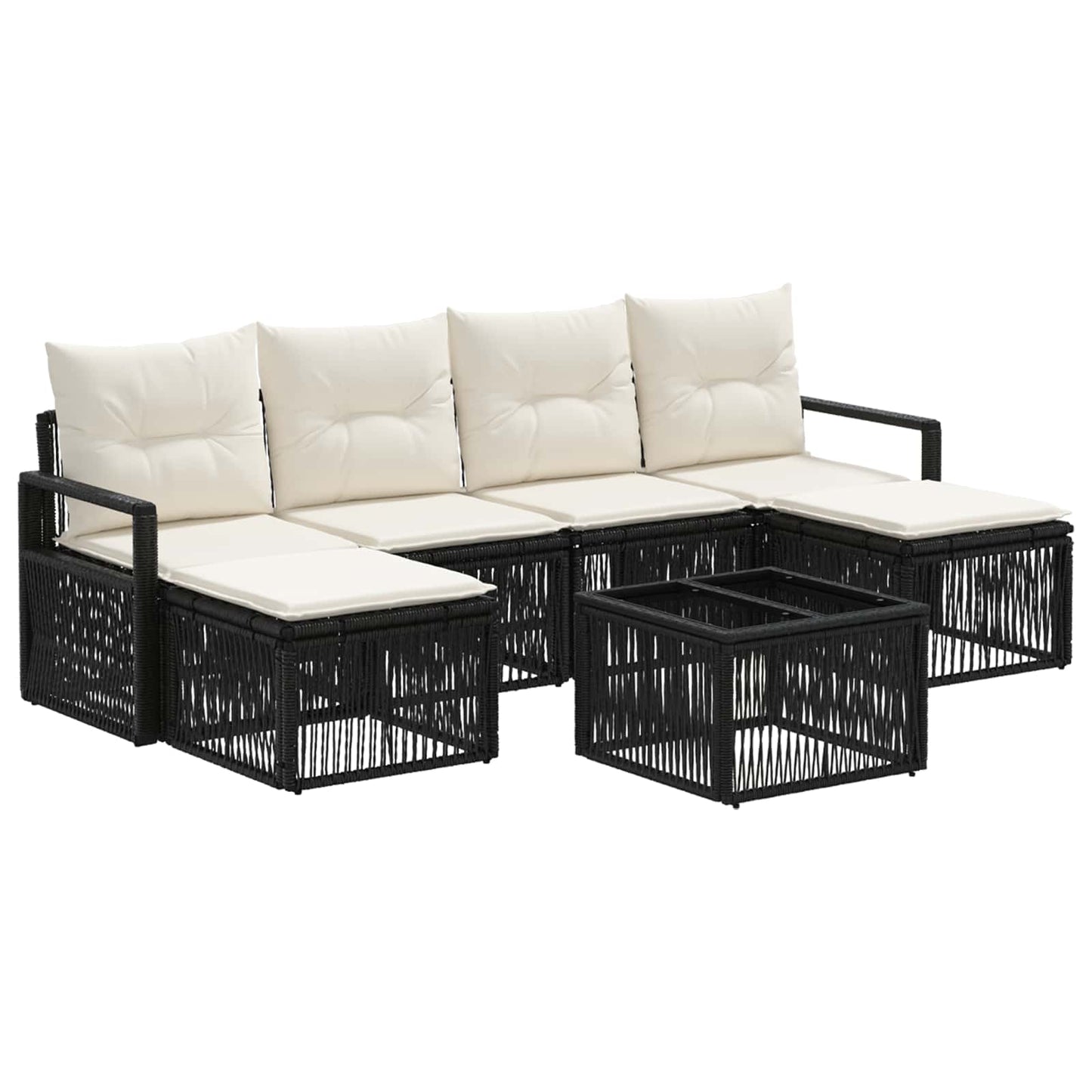 Tuinbankenset 7 pcs Zwart poly rattan
