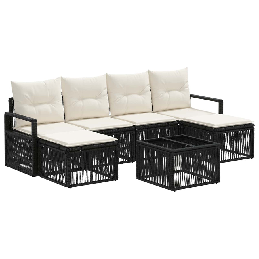 Tuinbankenset 7 pcs Zwart poly rattan