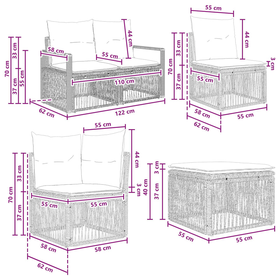 Tuinbankenset 8 pcs Zwart poly rattan