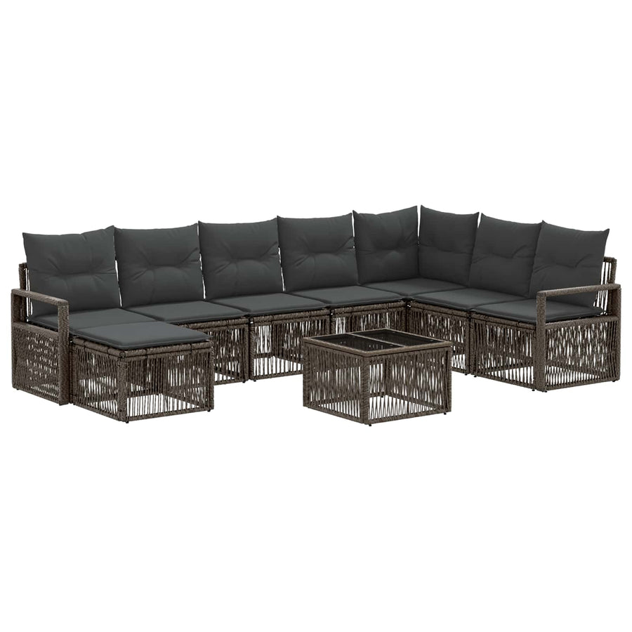 Tuinbankenset 9 pcs Grijs poly rattan
