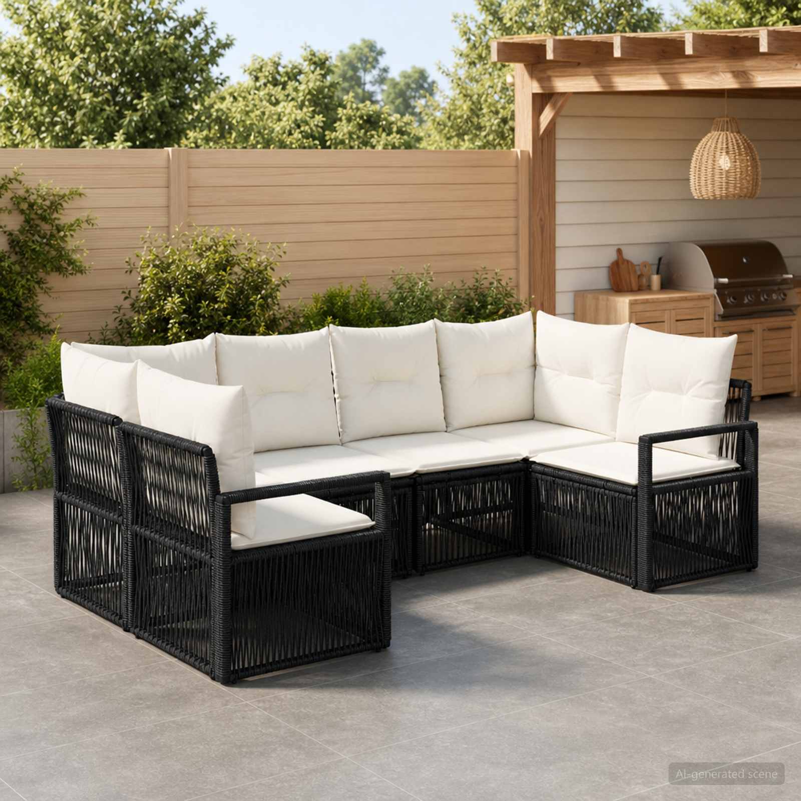 Tuinbankenset 6 st 6-Aantal zitplaatsen Zwart poly rattan